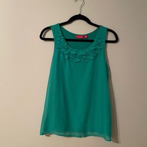 ELLE dark mint green sleeveless blouse with decorative neckline, like new